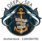 fishing big marlin. deep sea  | Shutterstock .eps vector #1184384782