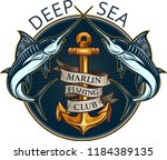 fishing big marlin. deep sea  | Shutterstock . vector #1184389135