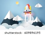 paper art of space shuttle... | Shutterstock .eps vector #609896195