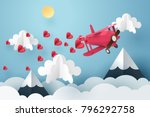 paper art of pink air plane... | Shutterstock .eps vector #796292758