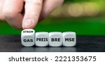 Small photo of Dice form the German expressions 'Gaspreisbremse' (gas price limit) and 'Strompreisbremse' (power price limit).