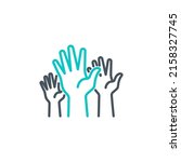 group of human hands raised up... | Shutterstock .eps vector #2158327745