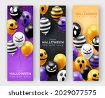 three halloween vector vertical ... | Shutterstock .eps vector #2029077575