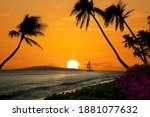 Hawaiian Sunset With Sailboat...