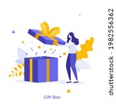 woman opening gift box and... | Shutterstock .eps vector #1982556362