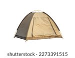 A beige tent on a white...