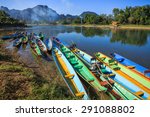 Boats On Nam Song River At Vang ...