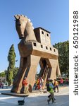 Small photo of Canakkale, Turkey - October 30, 2016: Replica of wooden Trojan horse in ancient city Troy. It is tale from the Trojan War about the subterfuge