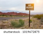 No drones. All remote controlled aircraft are prohibited sign. No fly zone at the national park