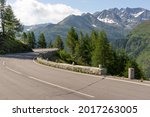 Curve on the Grossglockner High Alpine Road. Mountain asphalt road serpentine. Austria