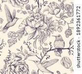 Sketch Pattern With Birds And...