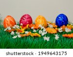 Ester Eggs On A Green Meadow