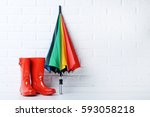 Red Rubber Boots With Umbrella...