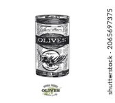 canned olives  hand drawn retro ... | Shutterstock .eps vector #2065697375