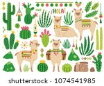vector set of cute llamas and... | Shutterstock .eps vector #1074541985