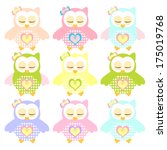 set of colorful sleepy owl.... | Shutterstock . vector #175019768