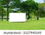 Small photo of Mockup image of Blank billboard white screen posters billboard for advertising Sponsor in Golf course activity