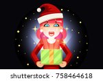 christmas female cute woman... | Shutterstock .eps vector #758464618