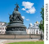 Small photo of The Millennium of Russia monument in the Novgorod Kremlin. Đ•rected in 1862 to celebrate the millennium of Rurik's arrival to Novgorod - a starting point of the Russian statehood history.