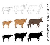 cow  bull and calf. vector... | Shutterstock .eps vector #1702128145