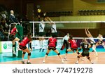 Small photo of ODESSA, UKRAINE - September 12, 2017: 2018 CEV Volleyball Cup - Women. Played Khimik YUZHNY (Ukraine) - white and Zesar VFM Franches-Montagnes (Switzerland) - red. Stressed women's volleyball game