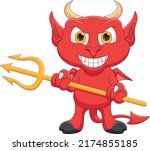 cartoon red devil holding...