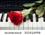 Piano Keys And Red Rose