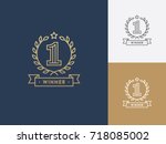 linear winner emblem with... | Shutterstock .eps vector #718085002