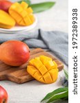 Diced Fresh Mango Fruit On A...
