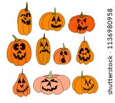 collection of pumpkins of... | Shutterstock .eps vector #1136980958