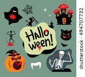 halloween graveyard cartoon... | Shutterstock . vector #494707732