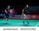 Small photo of KUALA LUMPUR, MALAYSIA - JANUARY 07, 2020: Chow Mei Kuan and Lee Meng Yean of Malaysia in action during womens doubles badminton tournament, Perodua Malaysia Masters 2020 at the Axiata Arena.
