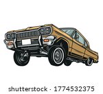 Colorful low rider retro car concept in vintage style isolated vector illustration