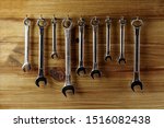 set of spanner hanging at old... | Shutterstock . vector #1516082438