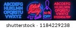black friday neon lettering on... | Shutterstock .eps vector #1184229238