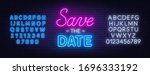 save the date neon sign on... | Shutterstock .eps vector #1696333192
