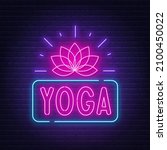 yoga neon sign on brick wall... | Shutterstock .eps vector #2100450022