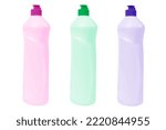 Three plastic bottle for detergent cleaning agent iIsolated on white background. Plastic bottle isolated with clipping path. Empty space for text