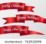 red ribbon merry christmas ... | Shutterstock .eps vector #763910098