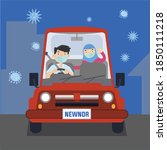 driving a car in pandemic  | Shutterstock . vector #1850111218