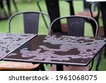 Close Up Of Wet Iron Tables And ...