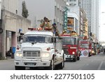 Small photo of Davao City, Philippines - March 18, 2023: Firetrucks, 86th Araw ng Dabaw Celebration