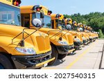 School buses lined up in the...