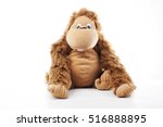 Small photo of Monkey plush toy in studio. Chimpanzee,jocko,gorilla,anthropoid,hominids