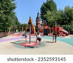 Small photo of Moscow, Russia, Auust, 18, 2021. Playground in Tagansky Children's Park named after N.N. Pryamikov in Moscow