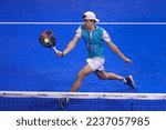 Small photo of Italy, Milan, dec 10 2022: Juan Lebron (esp) right hand volley in the first set during A. Galan-J. Lebron vs F. Belasteguin-A. Coello, SF Milano Premier Padel P1 at Allianz Cloud