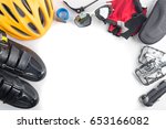 Bike and cycling sport accessories, border and frame, copy space, white background