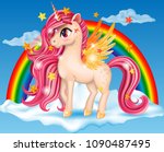 3d pony unicorn with pink jewel ... | Shutterstock .eps vector #1090487495