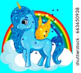 blue pony unicorn with golden... | Shutterstock .eps vector #663650938