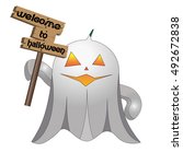 halloween pumpkin ghost costume ... | Shutterstock .eps vector #492672838
